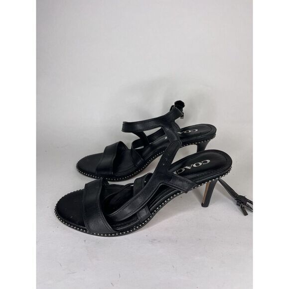 Coach Black Leather Open Toe Ankle Strap Heel Sandals Women Sz 7.5B US/38EU - Picture 1 of 13